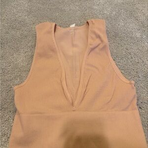 Sleeveless Ribbed Top in Camel